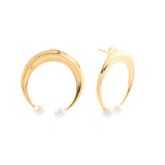 SHAANTI JEWELS  India 14kt Gold Plated Open Circle Pearl Earrings - Picture 1 of 2